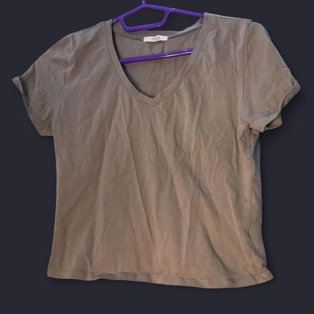 Active Basic V-Neck Tan Short Sleeve Top
